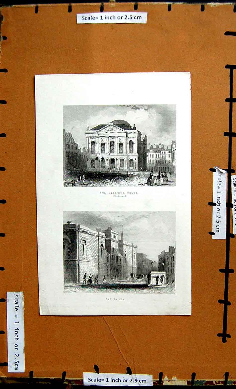 Original Old Antique Print The Session House Clerkenwell Bailey Court 18th