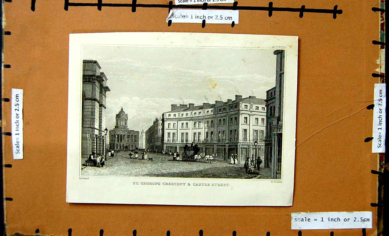 Original Old Antique Print St. George'S Crescent Castle Street Wallis Harwood