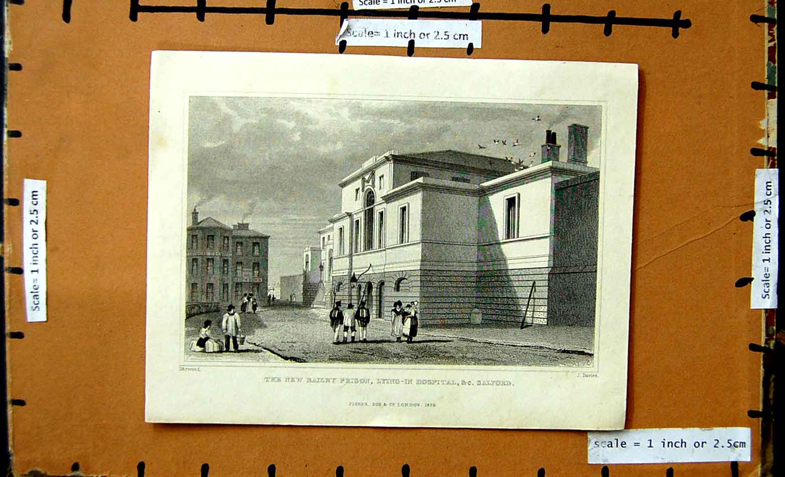 Original Old Antique Print 1829 View New Bailey Prison Lying-N Hospital Salford