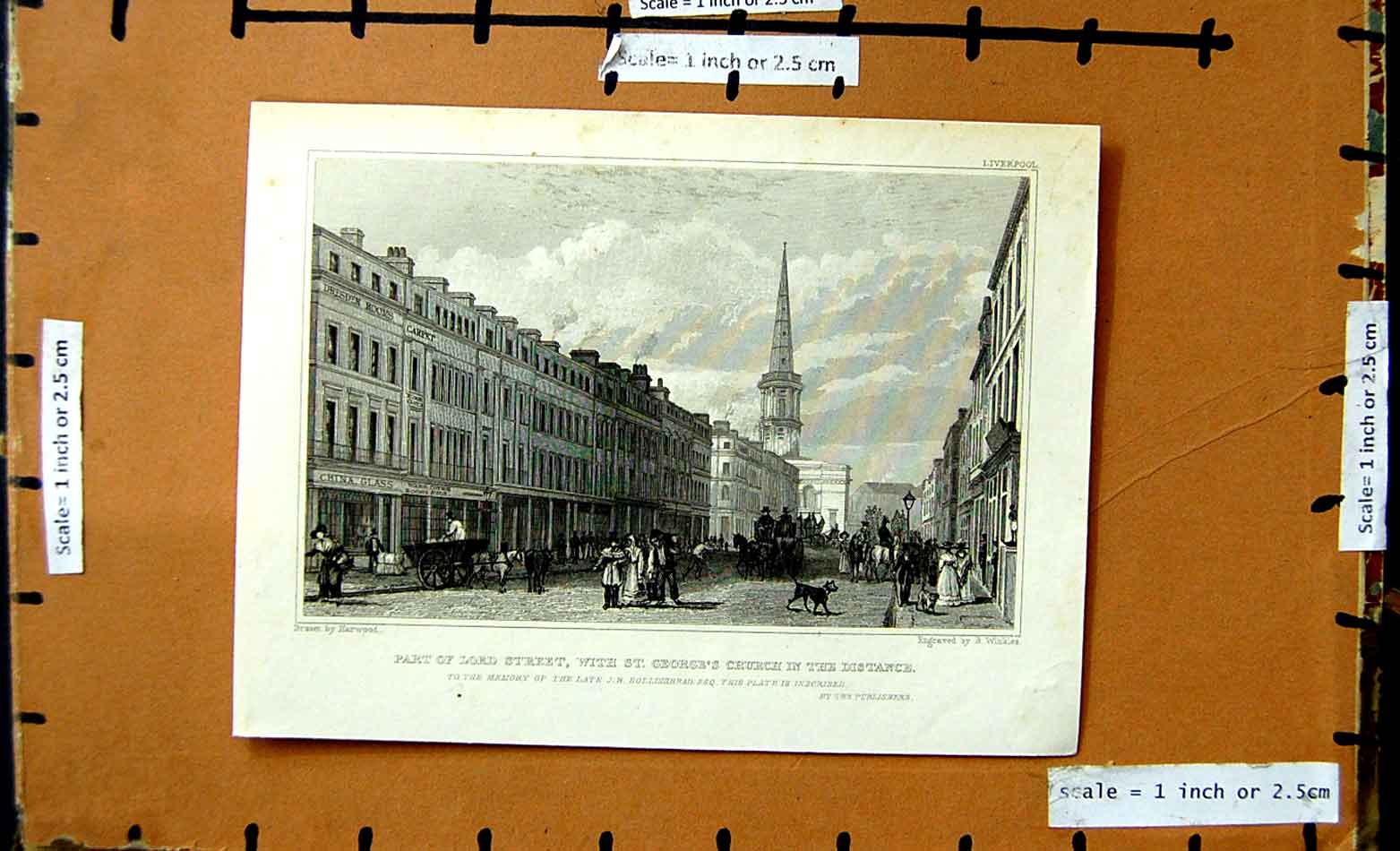 Original Old Antique Print Lord Street St. George'S Church Winkles Harwood 19th