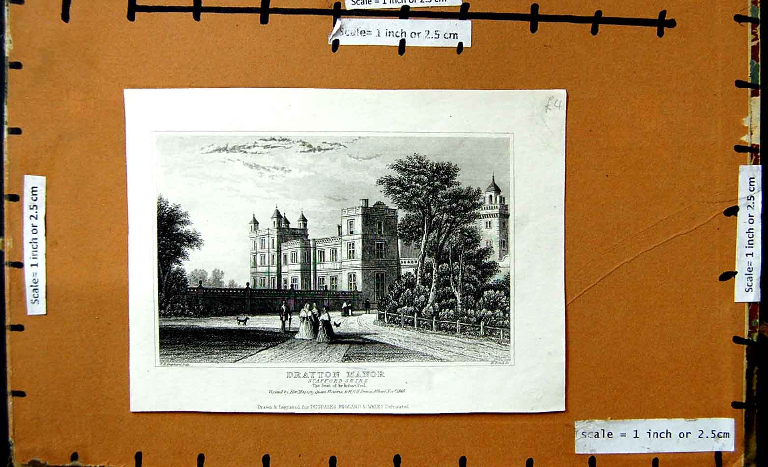 Original Old Antique Print 1843 View Drayton Manor Staffordshire Robert Peel