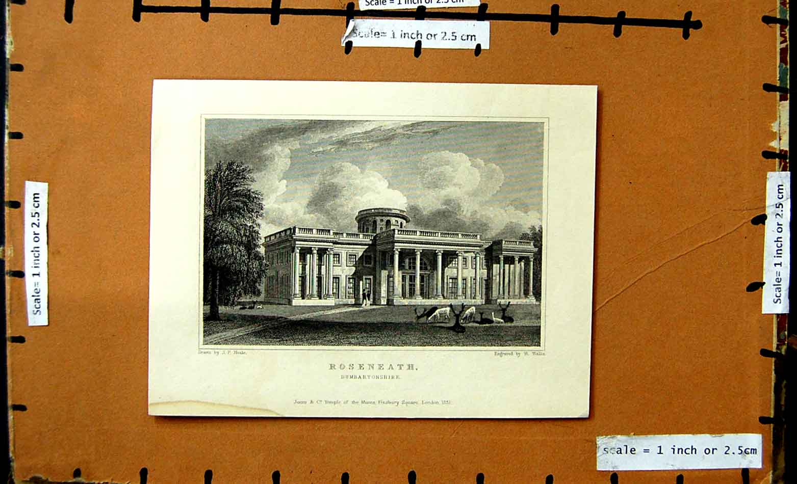 Original Old Antique Print View Roseneath Dumbartonshire Neale Wallis 1831 19th