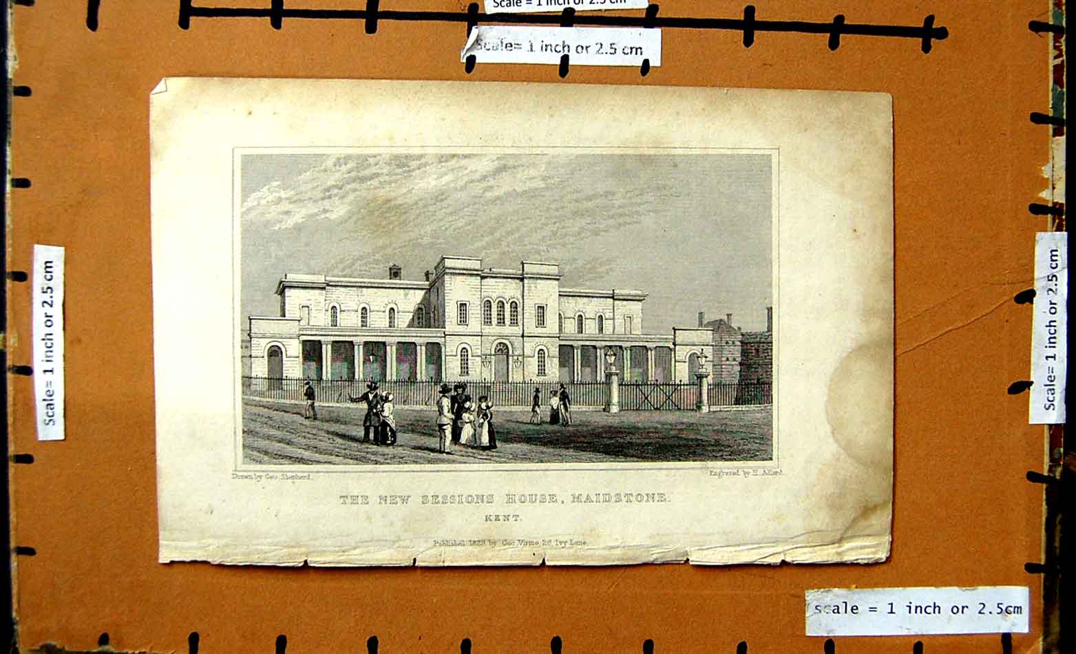 Original Old Antique Print 1829 Shepherd Adlard Sessions House Maidstone Kent