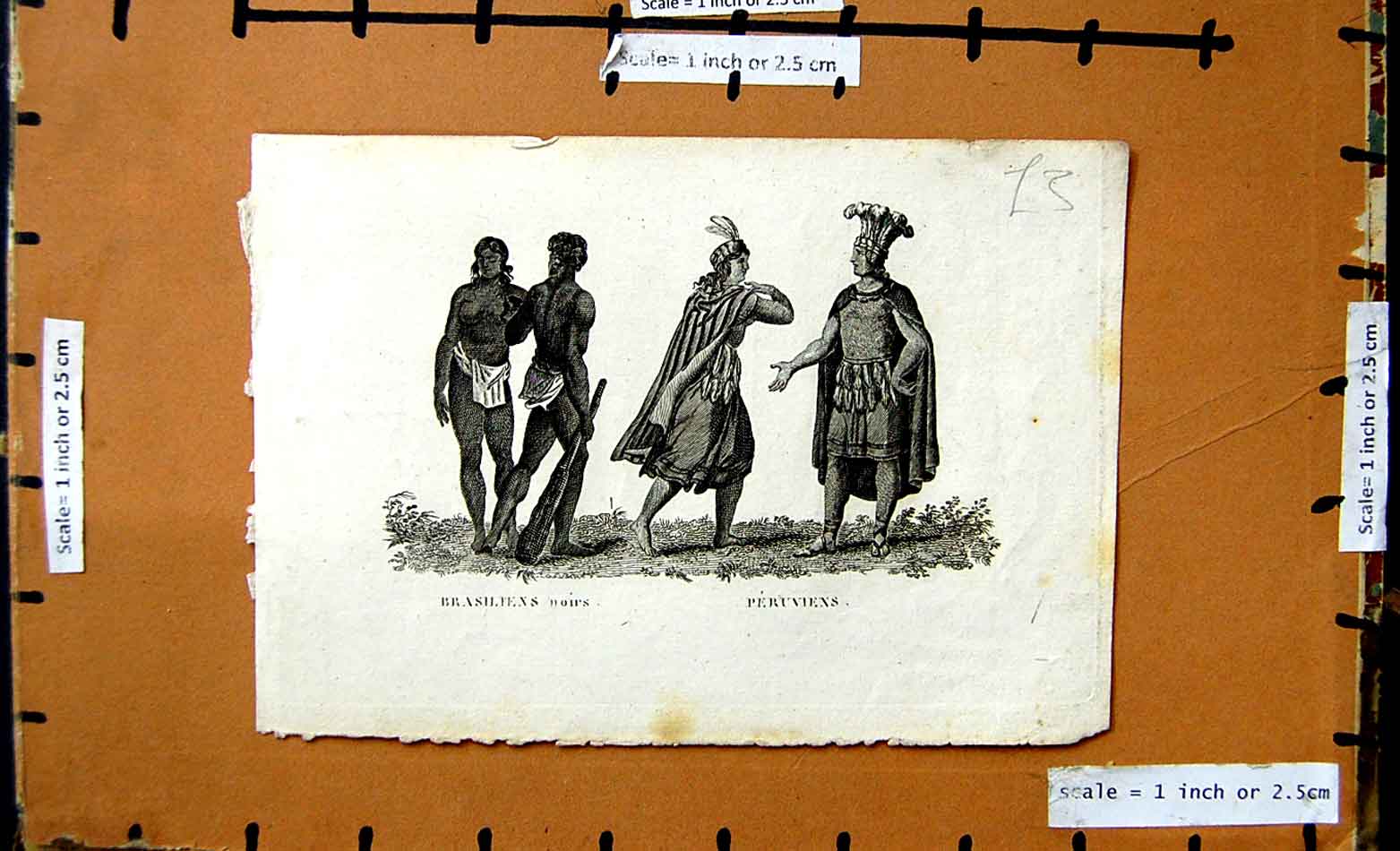 Original Old Antique Print Brashliens Noirs Peruviens Ladies Men Costumes 20th