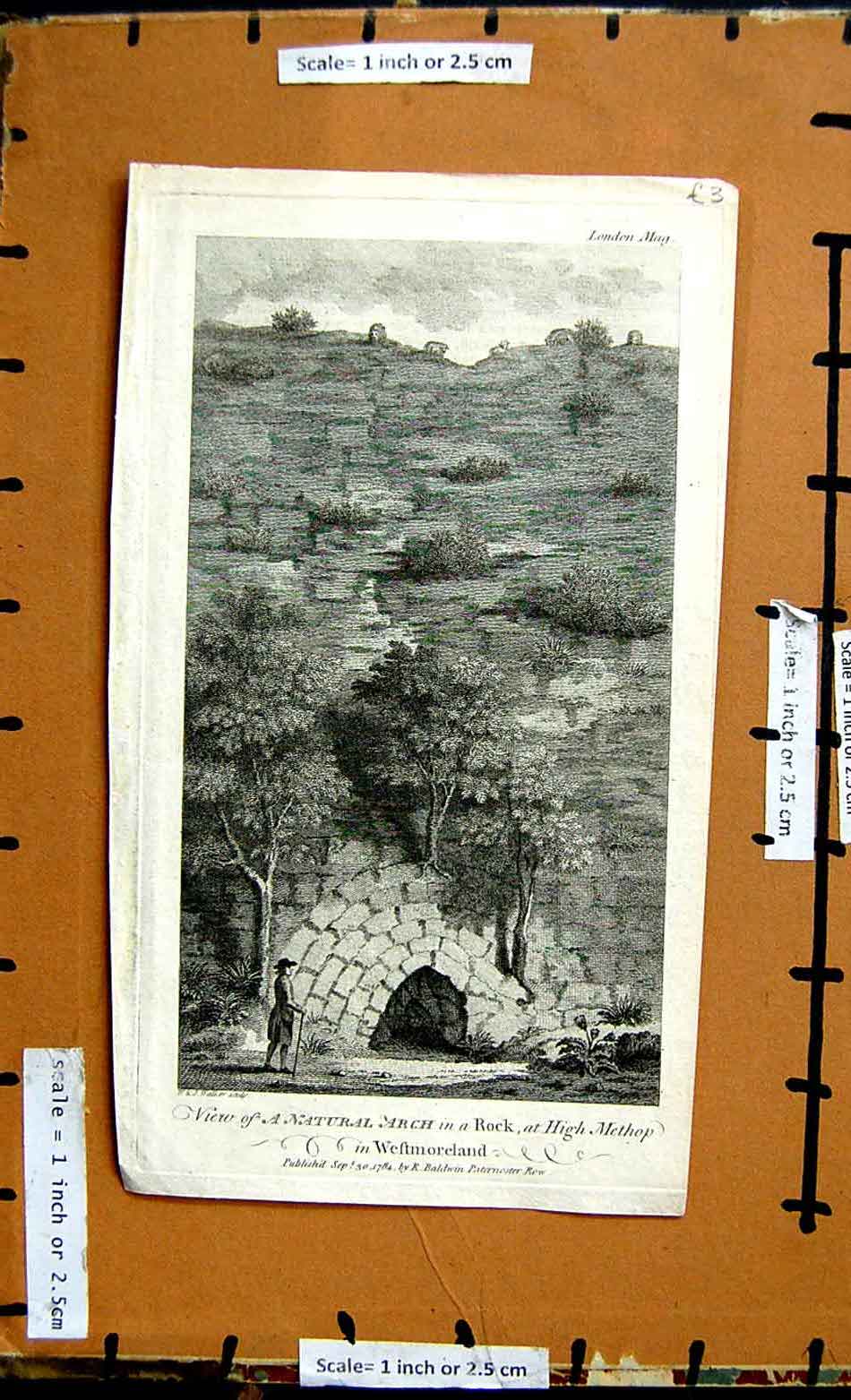 Original Old Antique Print 1784 View Natural Arch Rock High Methop Westmoreland