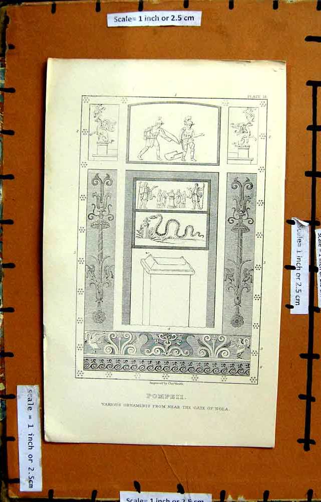 Original Old Antique Print Ornaments Near Gate Nola Pompeii Archaeology