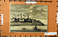 Original Old Antique Print Houses River Boats People Clouds