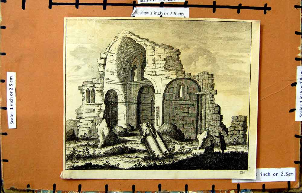 Original Old Antique Print Engraving Ruins Building Archaeology