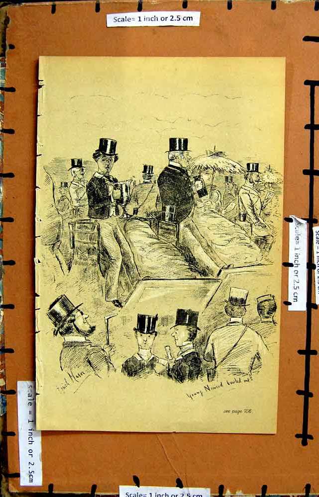 Original Old Antique Print Sketch Men Trophies Top-Hats Fashion