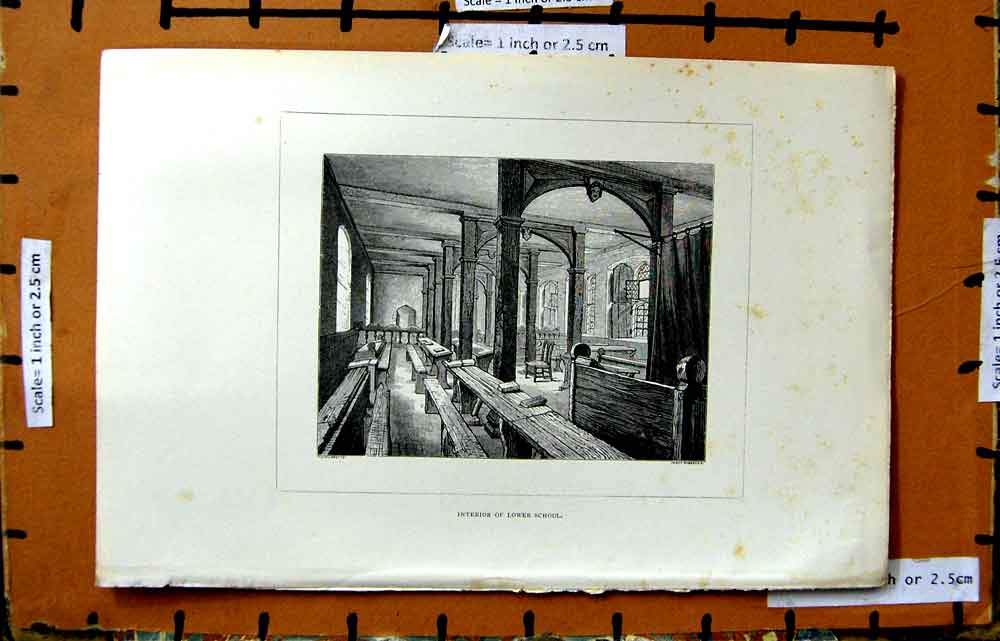 Original Old Antique Print Engraving Interior Lower School Classroom