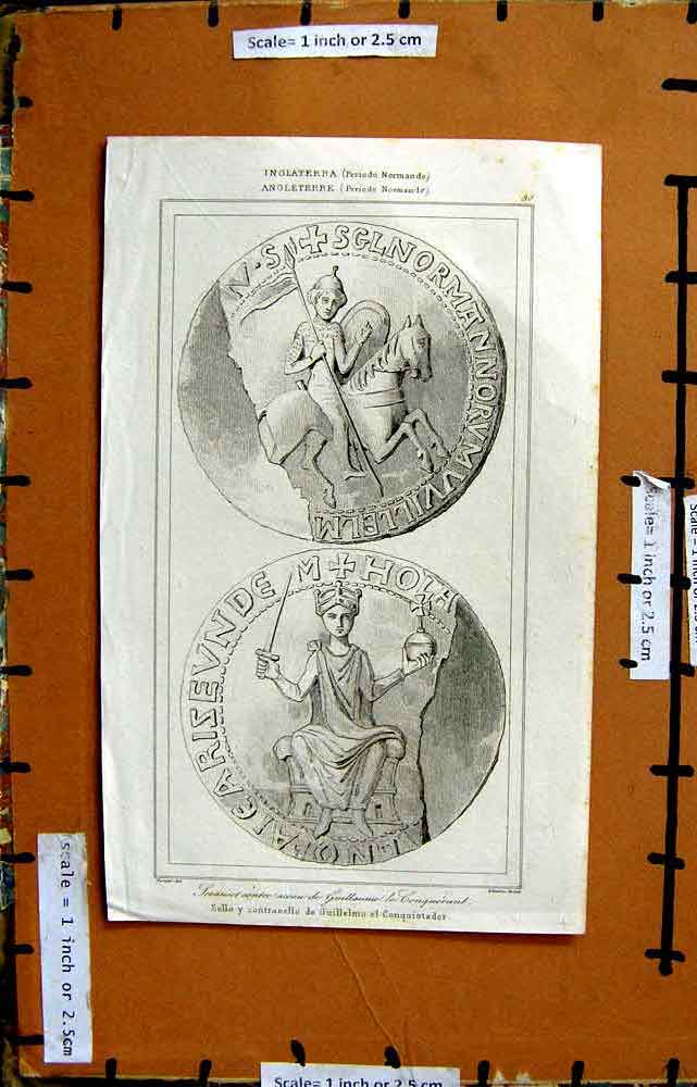 Original Old Antique Print Sello Contrasello Guillelmo Normandy