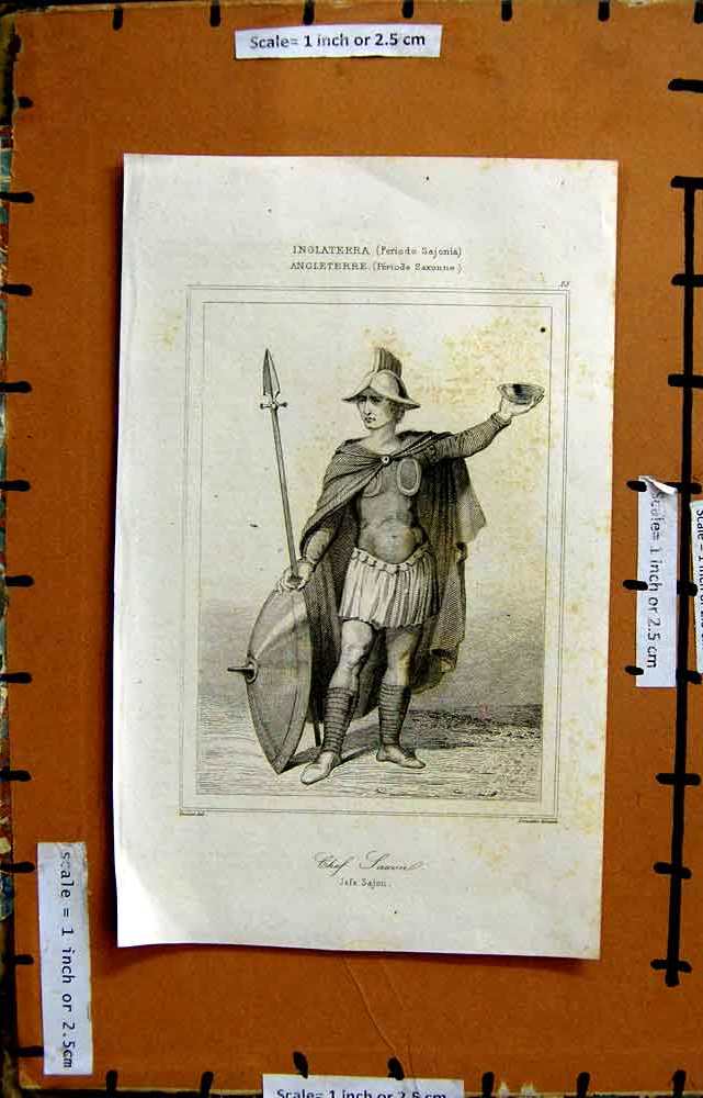 Original Old Antique Print Chef Saxon Man Saxonne War Uniform