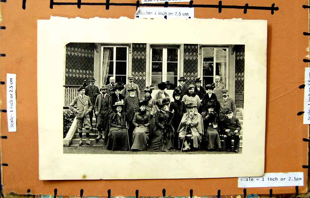 Original Old Antique Print Photograph Ladies Men Portrait House Front