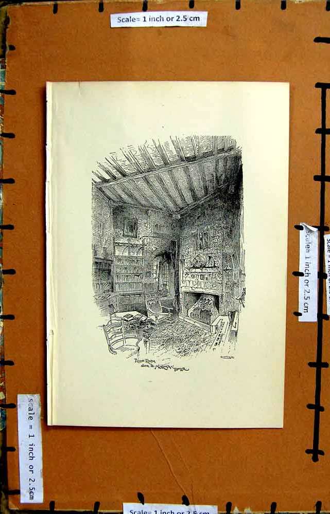 Original Old Antique Print Interior Prison Room Norman Tower