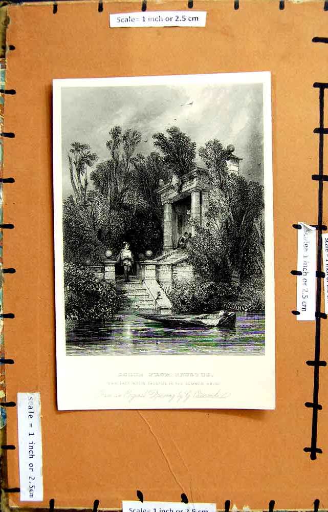 Original Old Antique Print Engraving Scene Faustus Margaret Summer House