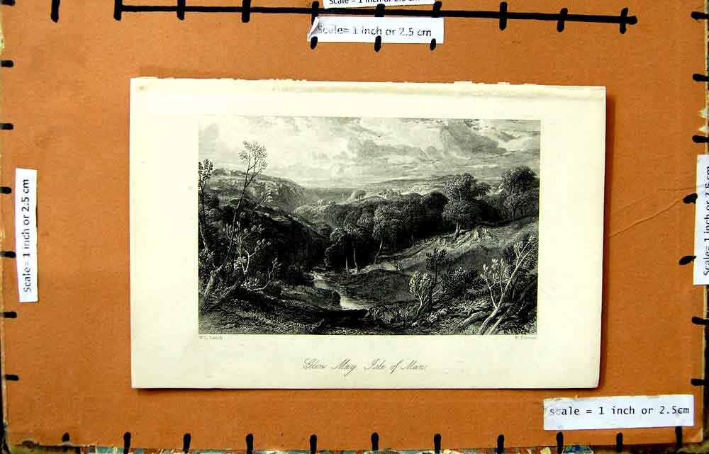 Original Old Antique Print Leitch Forrest Engraving Glen May Isle Man Mountains
