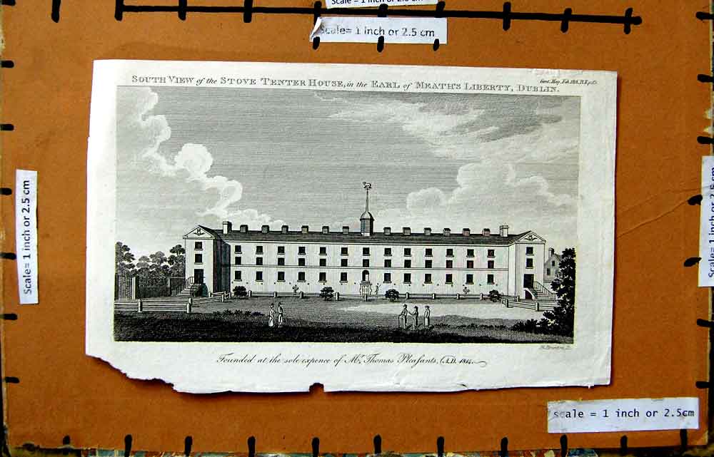 Old Antique Print 1818 View Stove Tenter House Earl Meath Liberty Dublin 19th