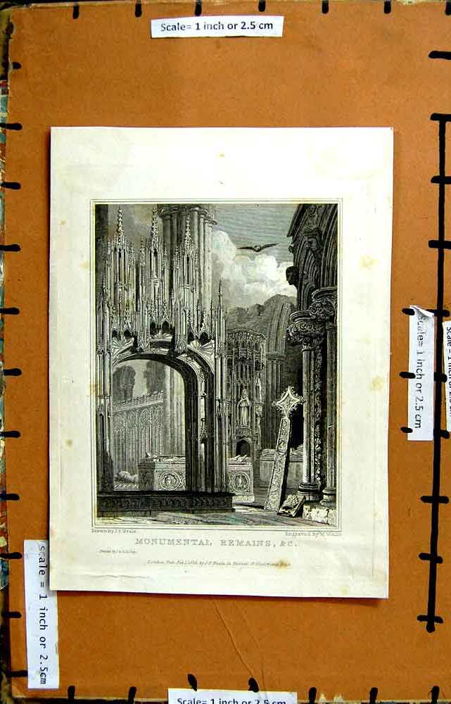 Original Old Antique Print 1826 Monumental Remains Architecture Neale Wallis