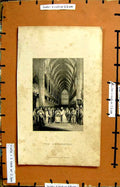 Original Old Antique Print Engraving Scene Queen Coronation Cathedral