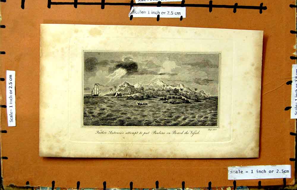 Original Old Antique Print Scene Father Antonio'S Attempt Pauline On Board Ship