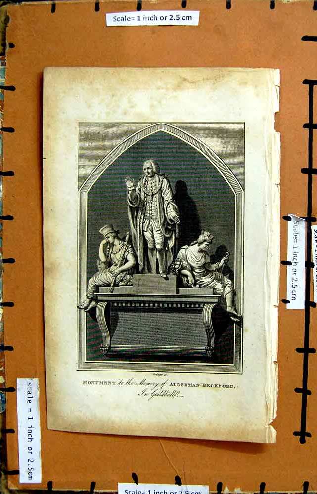 Original Old Antique Print Monument Alderman Beckford Guildhall Engraving
