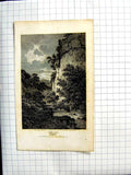 Original Old Antique Print Engraving View Chee Tor River Wye Derbyshire