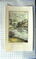 Original Old Antique Print View River Playing Fields Eton Trees