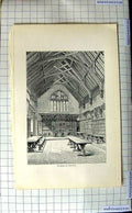 Original Old Antique Print Interior Hall Architecture Tables