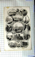 Antique Print Ref.480 Portsmouth Harbour York Minster Shakspeare Eddystone
