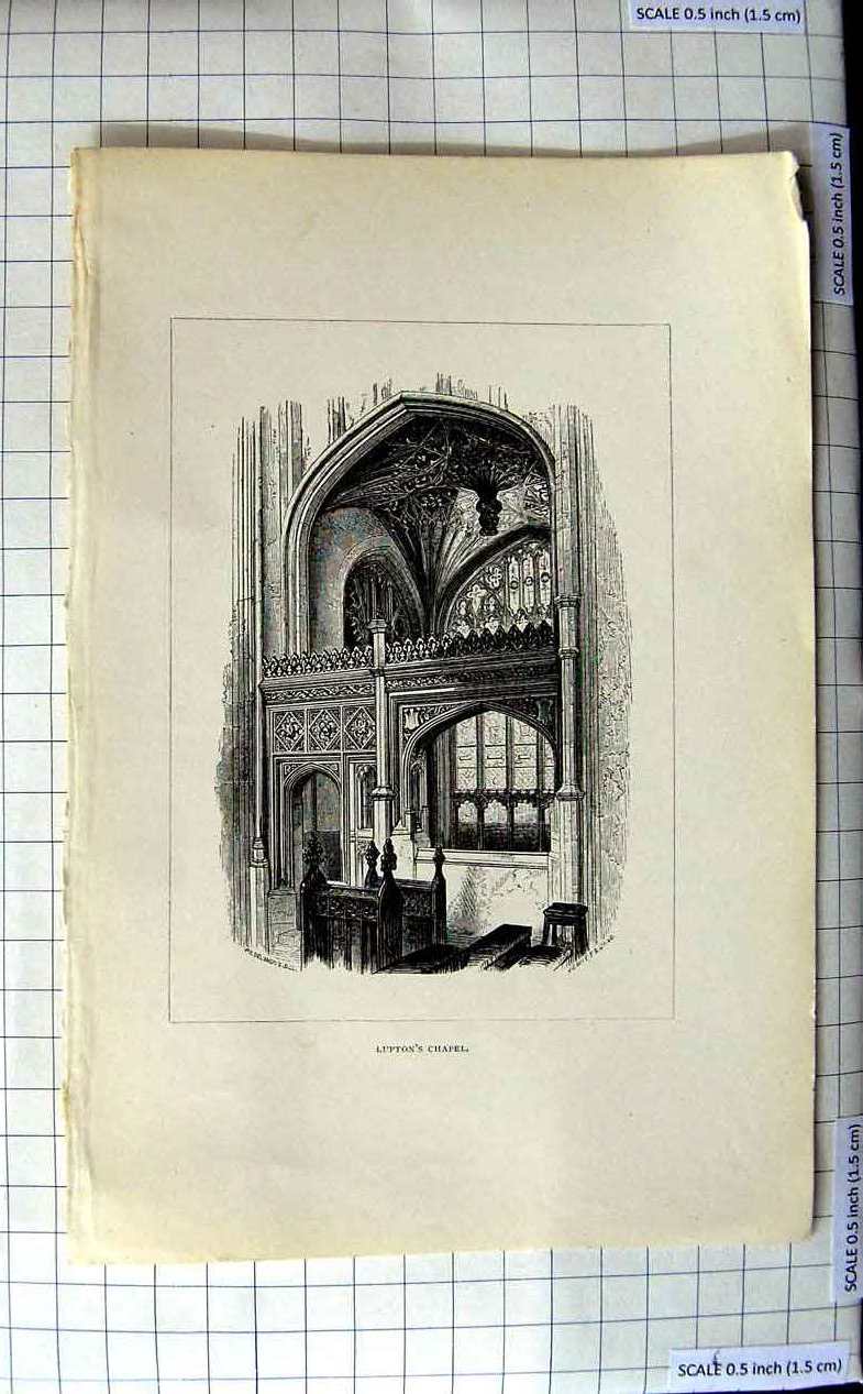 Original Old Antique Print View Lupton'S Chapel Architecture