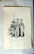 Original Old Antique Print Portrait Group Men Fourth June