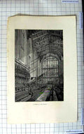 Original Old Antique Print View Interior Chapel Church Architecture