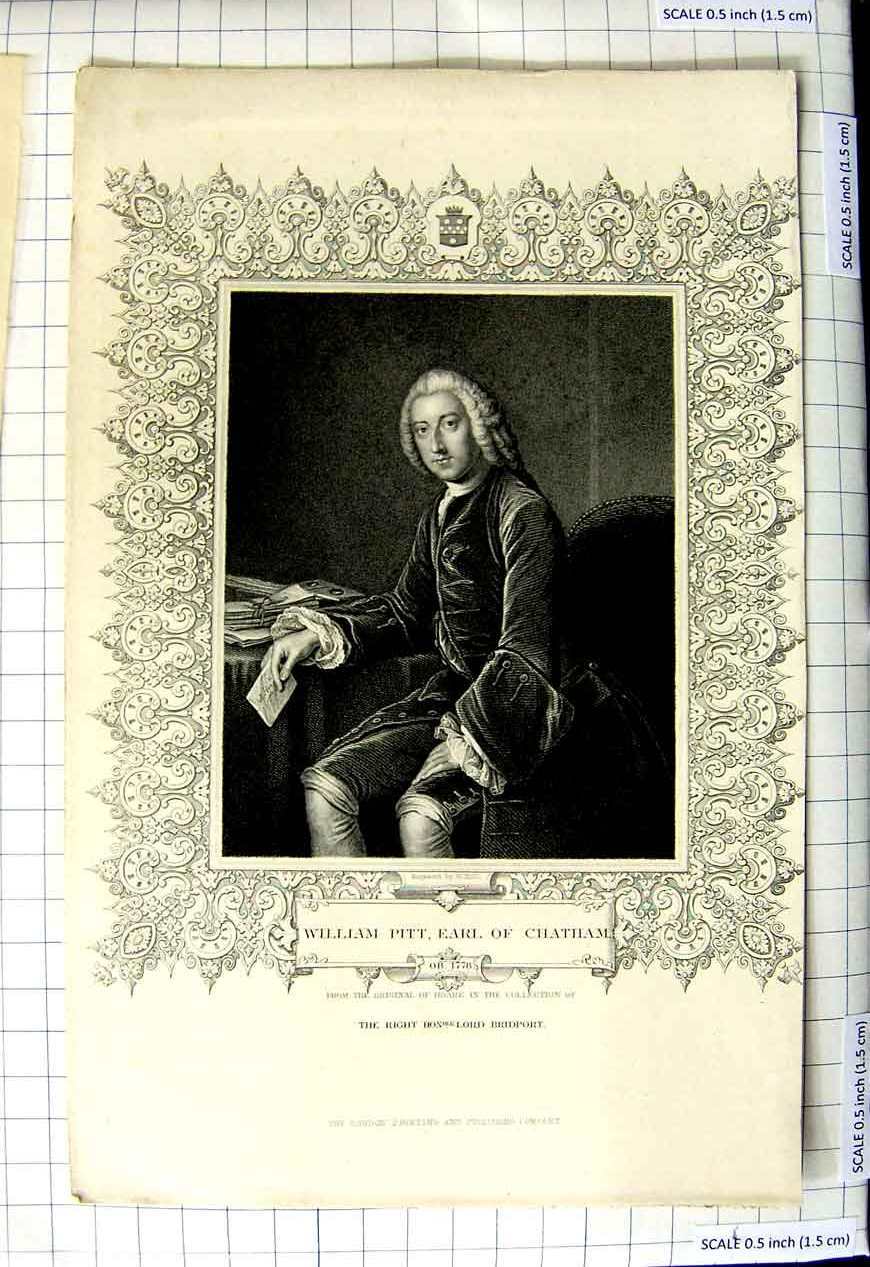 Original Old Antique Print Portrait William Pitt Earl Chatham Engraving