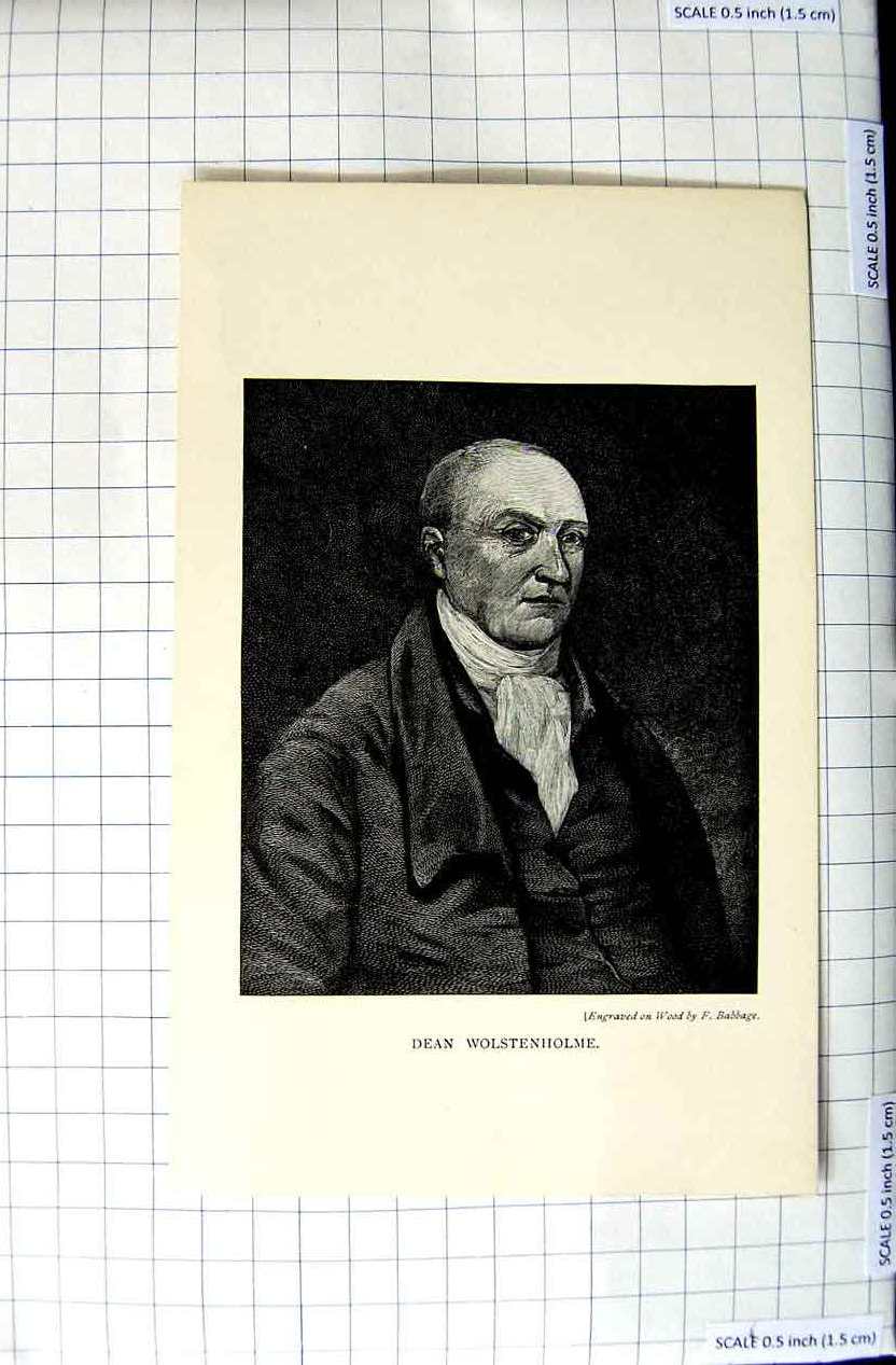 Original Old Antique Print Portait Dean Wolstenholme Engraving Babbage
