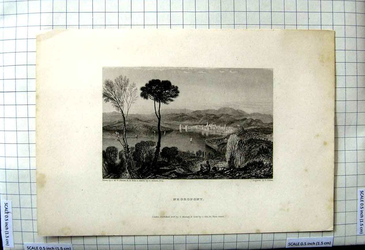 Original Old Antique Print 1837 View Negropont Houses Turner Finden Engraving