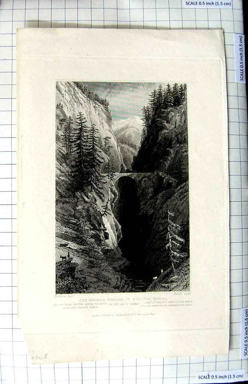 Original Old Antique Print Engraving Middle Bridge Mala River Havell
