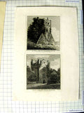 Original Old Antique Print 1800 Outside View Harry Marten'S Tower Chepstow 19th