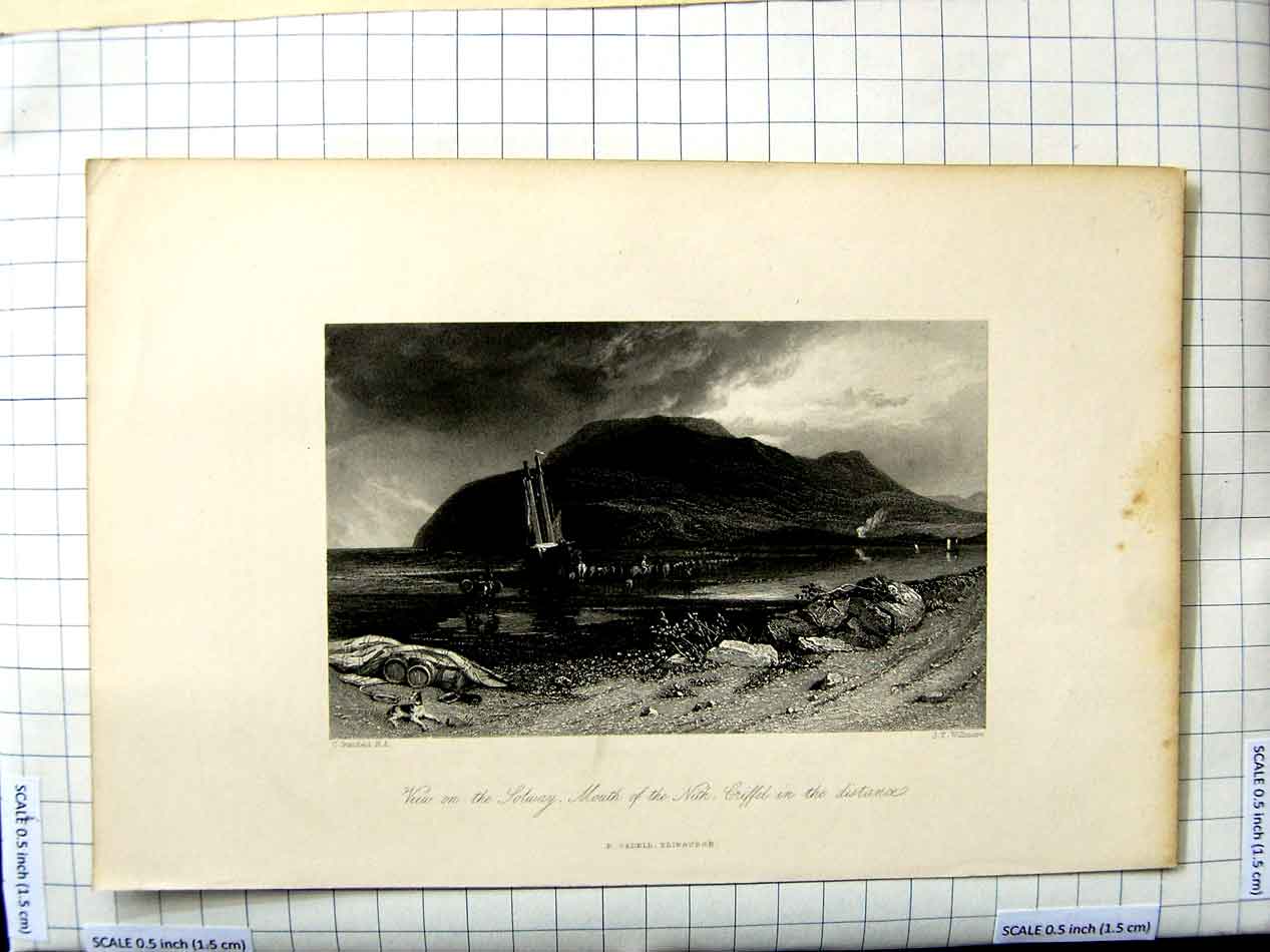 Original Old Antique Print View Solway Mouth Nith Griffel Stanfield Willmore