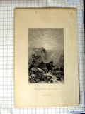Original Old Antique Print View Pass Llanberis Carnarronshire Mountains Man