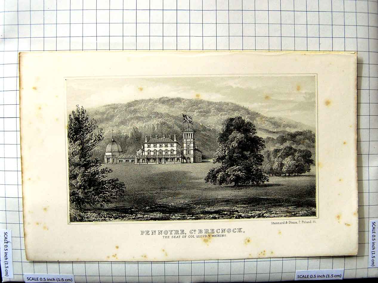 Original Old Antique Print Pennyoyre Brecnock Lloyd Watkins Stannard Dixon