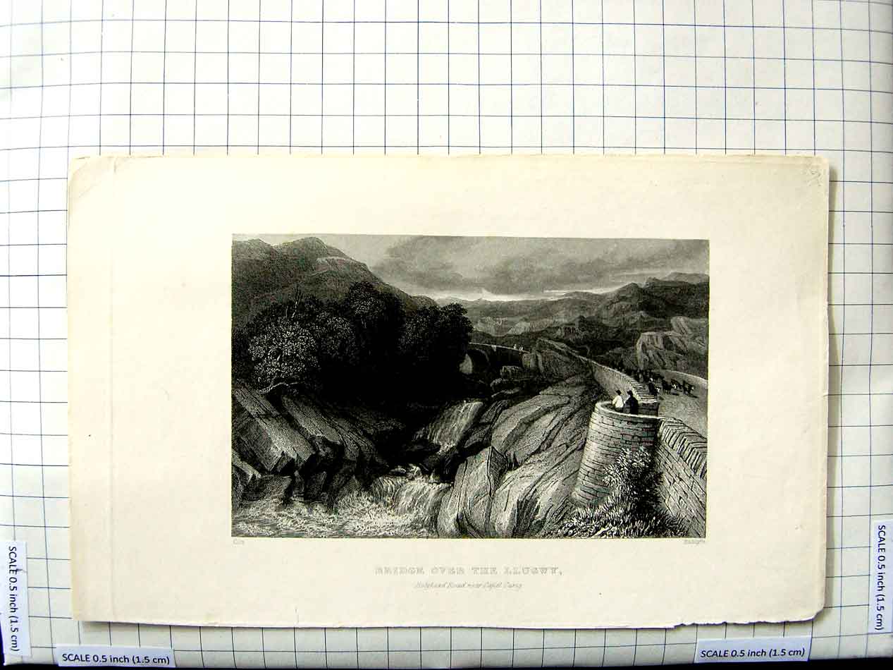 Old Antique Print View Bridge Llugwy Holyhead Road Capel Curig Radclyffe