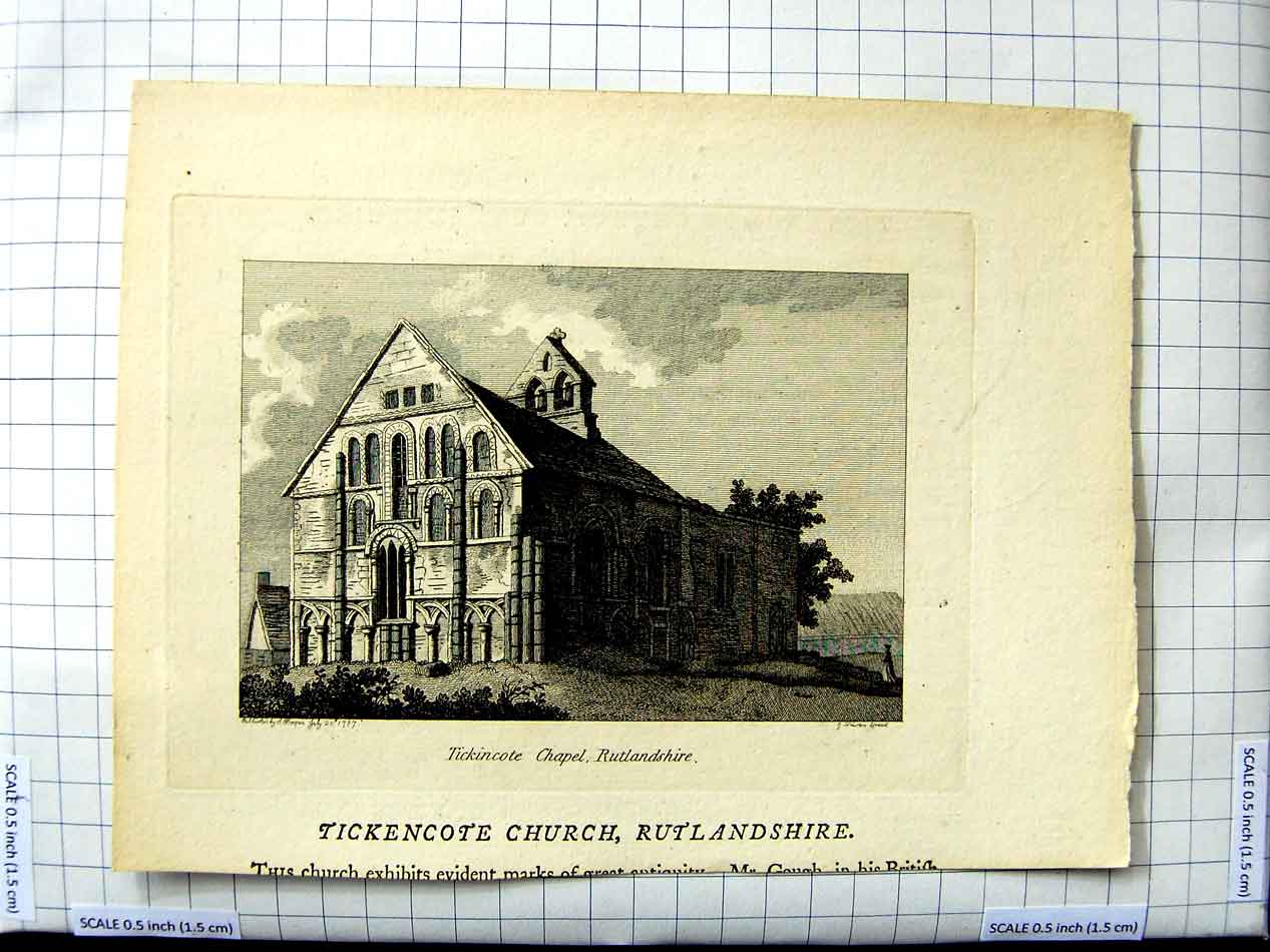 Original Old Antique Print 1787 Hooper Engraving Tickencote Church Rutlandshire