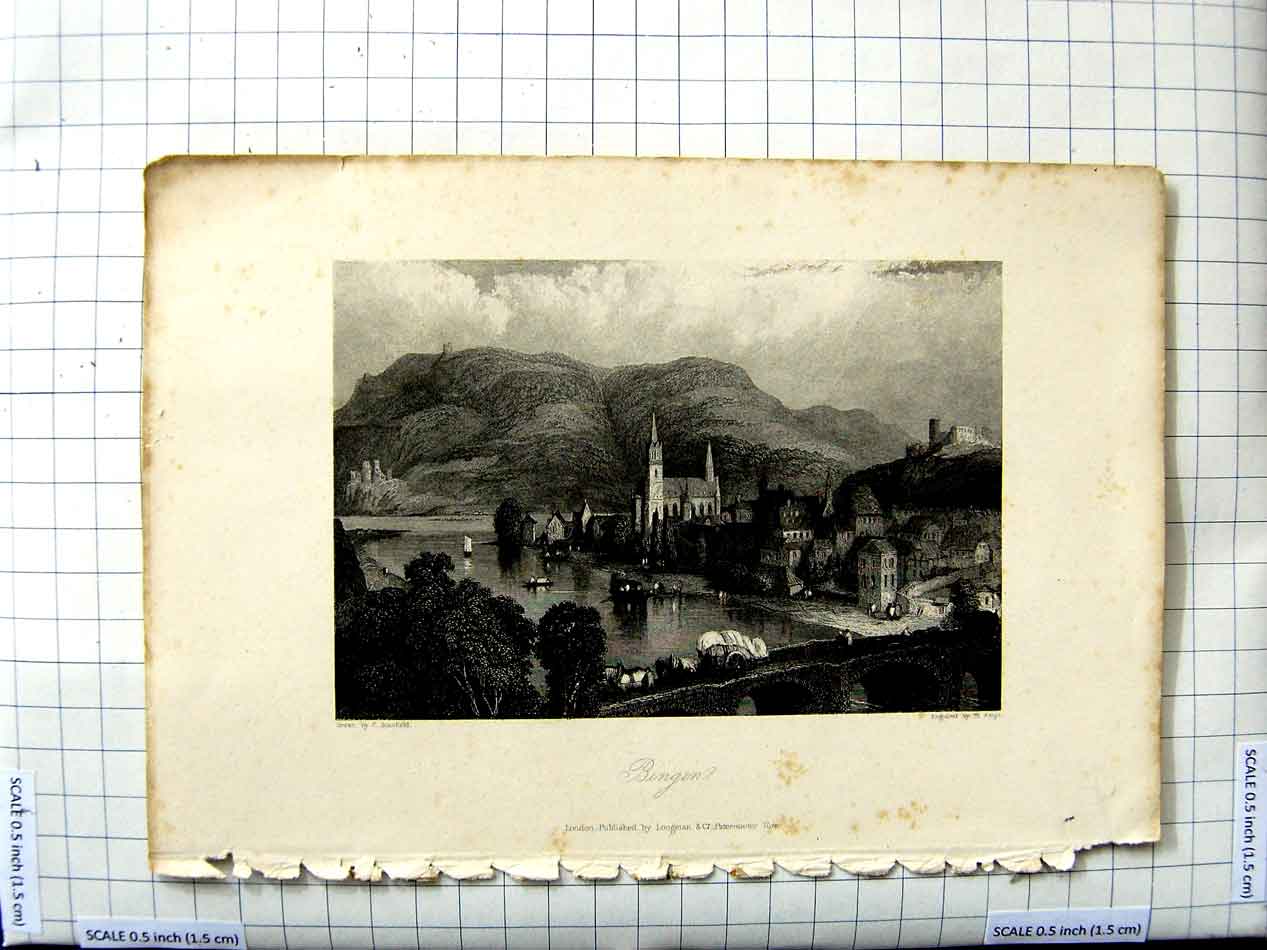 Original Old Antique Print Engraving Stanfield Floyd Bingen Mountain S