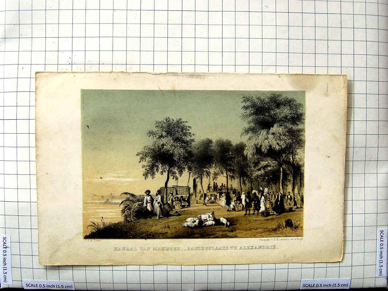 Original Old Antique Print Kannal Mahmoed Aanlegplaats Alexandrie