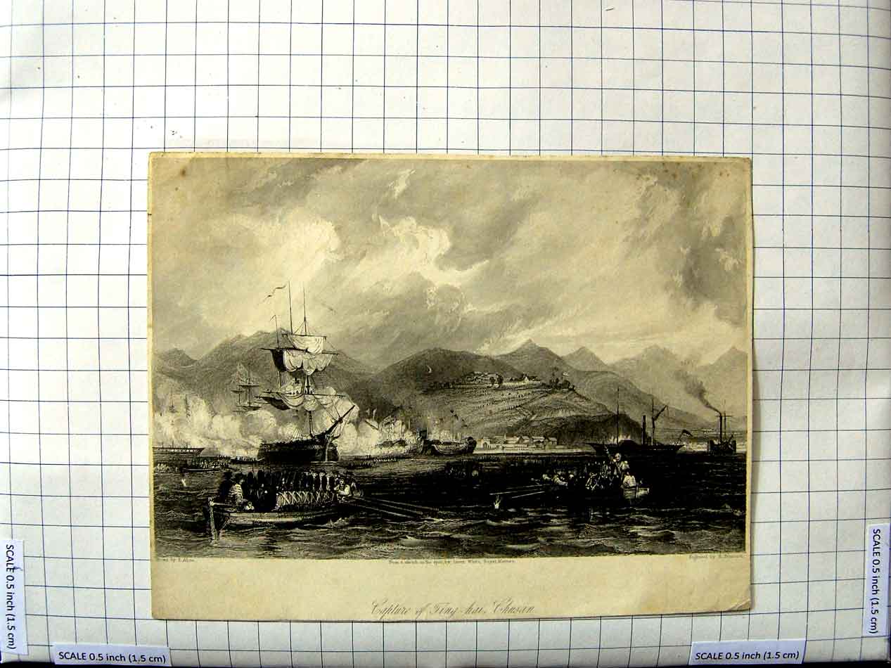 Old Antique Print Allom Brandard Engraving Scene Capture Ting-Hai Chusan