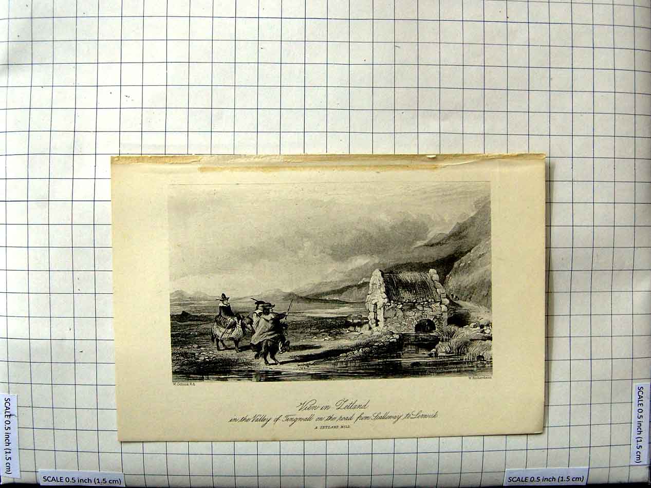Old Antique Print Collins Richardson Engraving View Zetland Mill Tingwall