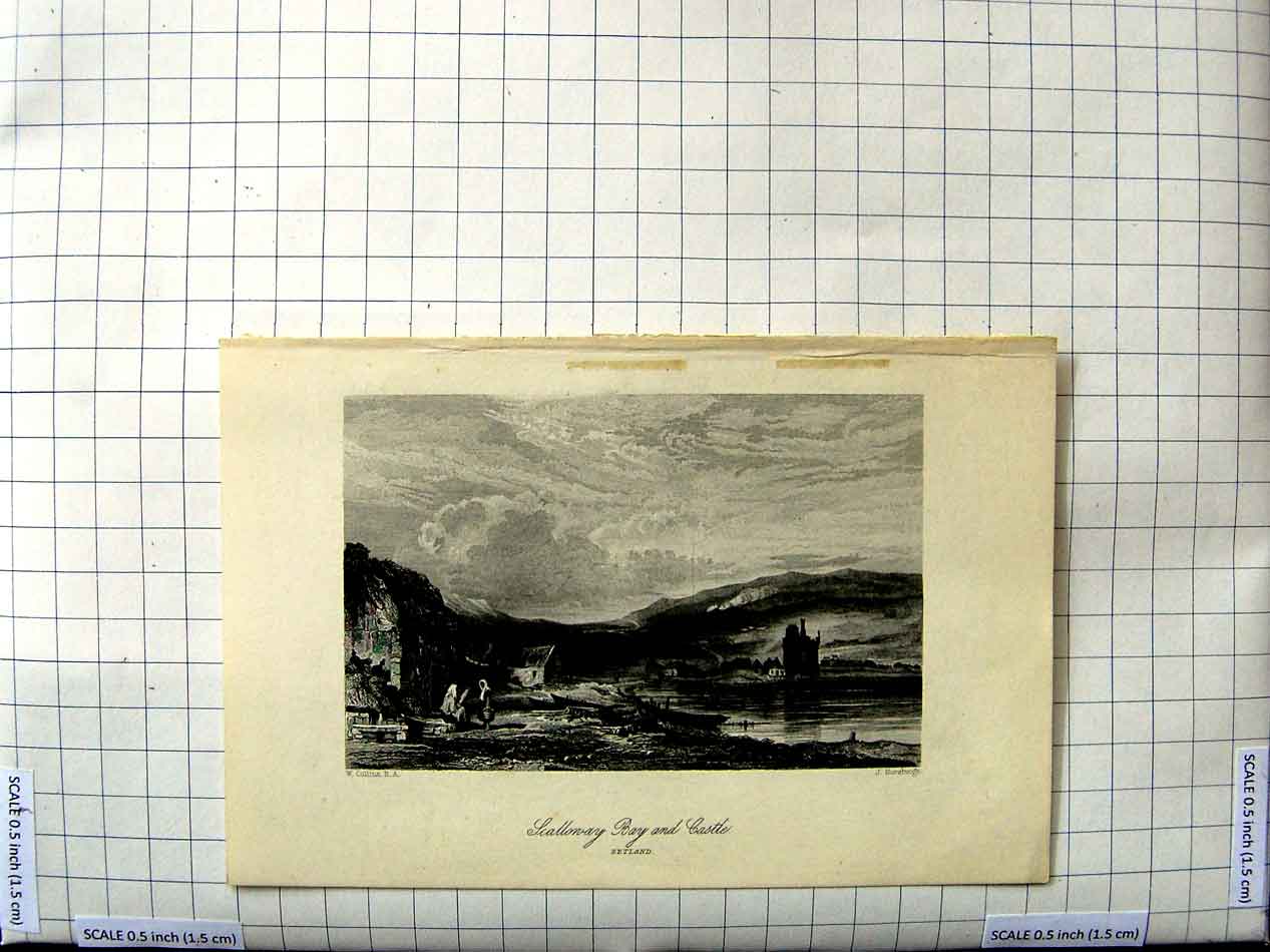 Original Old Antique Print Collins Horsburgh Engraving Scallonay Bay Castle