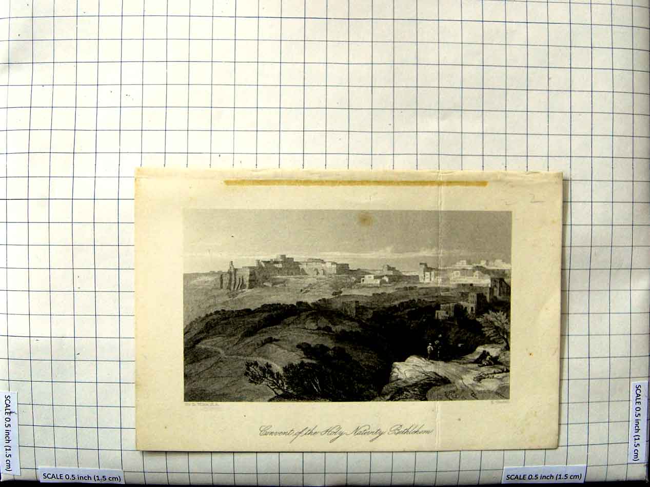 Original Old Antique Print Wilkie Goodall View Convent Holy Trinity Bethlehem