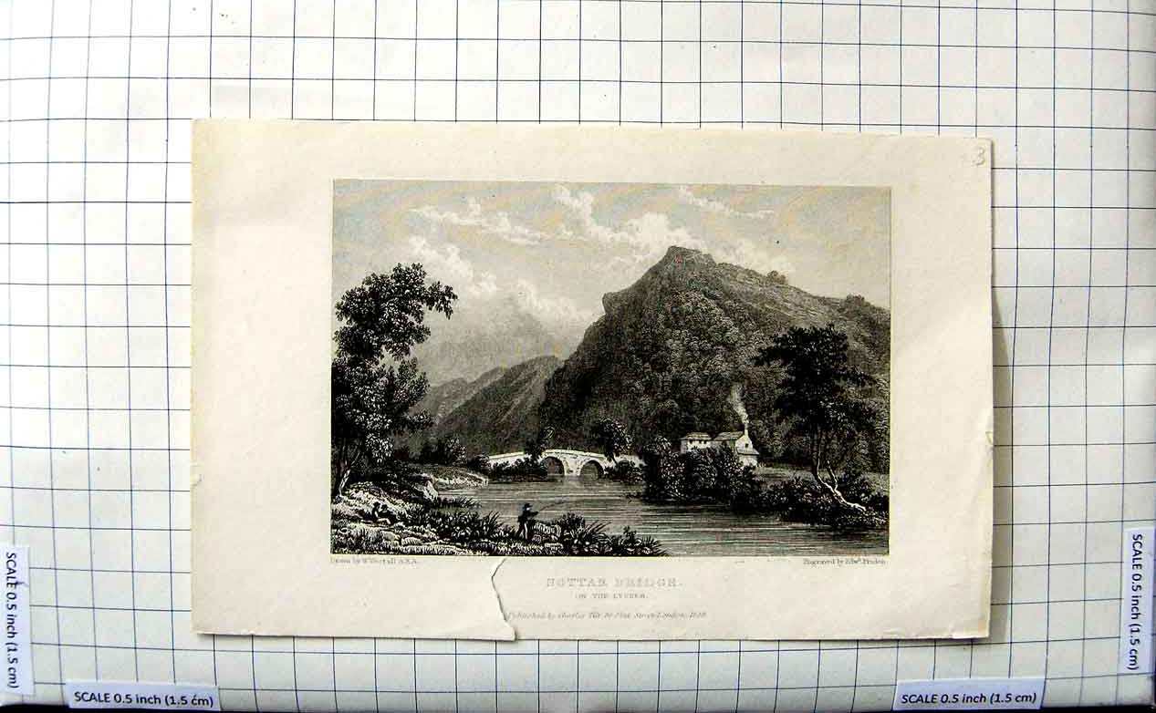 Original Old Antique Print 1829 Nottar Bridge Lynher Westall Finden Engraving