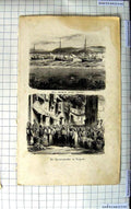 Original Old Antique Print De Sponsmarkt Te Tripoli Het Duiken Naar Spons Boats